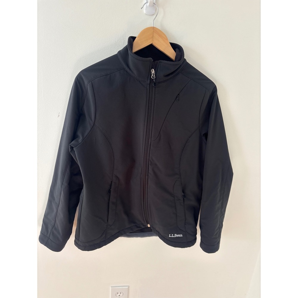 LL Bean Womens Black Softshell Fleece Lined Full Zip Jacket M Regular
